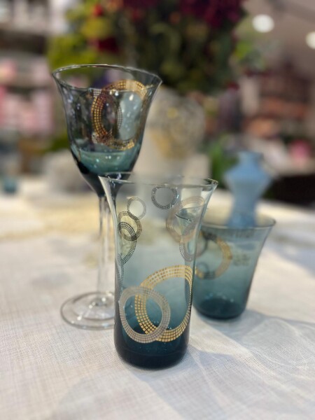 Decorium 4 Parça Mavi Cam Beyaz Şarap Kadehi - 2