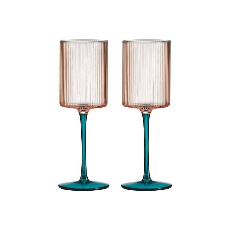 Pozzi Milano Modern Classic 2'li Cam Şarap Kadehi Seti 400 ml - Pembe&Yeşi - 1