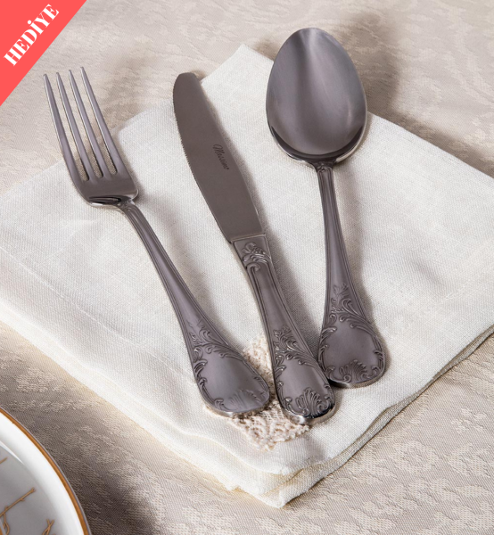 Rumi Modern 60 Parça 12 Kişilik Bone Yemek Takımı Gold(Yemek Takımı Alana 12 Kişilik 72 Parça Çatal Kaşık Bıçak Takımı Hediye) - 2